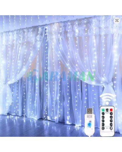 Гірлянда штора "Завіса" 3*3 м з 300 LED-лампами USB, біле світло з пультом. MA742white (1 ящик = 100 шт)