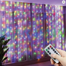 Гірлянда штора "Завіса" 3*3 м з 300 LED-лампами USB з пультом, мультік(різнокольорова). MA742multi (1 ящик = 100 шт)
