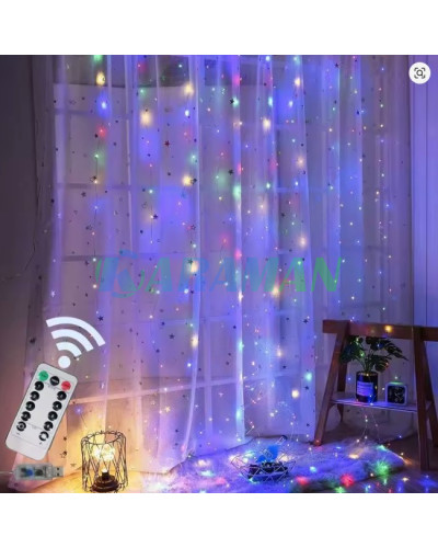 Гірлянда штора "Завіса" 3*3 м з 300 LED-лампами USB з пультом, мультік(різнокольорова). MA742multi (1 ящик = 100 шт)