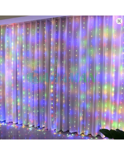 Гірлянда штора "Завіса" 3*3 м з 300 LED-лампами USB з пультом, мультік(різнокольорова). MA742multi (1 ящик = 100 шт)