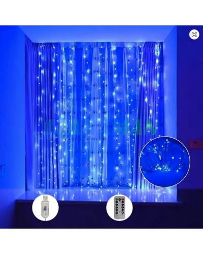 Гірлянда штора "Завіса" 3*3 м з 300 LED-лампами USB з пультом , синє світло. MA742blue (1 ящик = 100 шт)