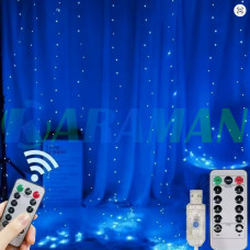 Гірлянда штора "Завіса" 3*3 м з 300 LED-лампами USB з пультом , синє світло. MA742blue (1 ящик = 100 шт)