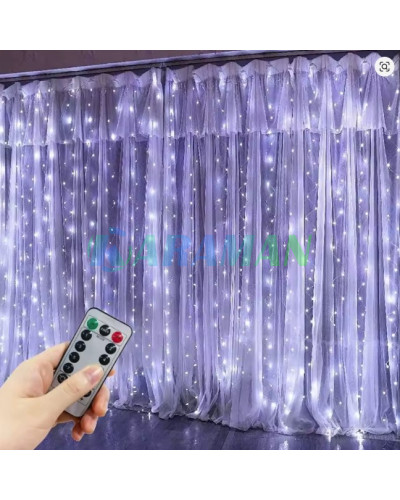Гірлянда штора "Завіса" 3*6 м 600 LED USB з пультом, біла. MA743white (1 ящик = 100 шт)