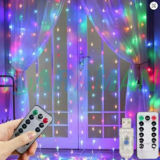 Гірлянда штора "Завіса" 3*6 м 600 LED USB з пультом, мультік(різнокольорова). MA743multi (1 ящик = 100 шт)