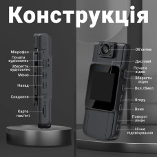 Нагрудна боді-камера з дисплеєм 1,54 дюйма, датчик руху, акумулятор 1000 мАг KAR62 (1 ящик = 50 шт.)