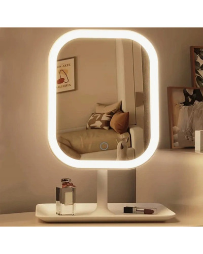 Настольное зеркало для макияжа с LED-подсветкой, сенсорное, аккумуляторное, 3 режима освещения, белое KAR192 (1 ящ. = 60 шт.)