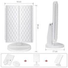Потрійне LED-дзеркало для макіяжу акумуляторне, складане, з підсвічуванням, біле KAR193 (1 ящ. = 30 шт.)