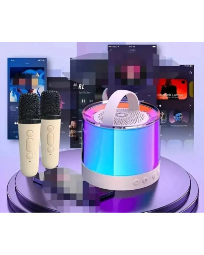 Колонка портативная с Bluetooth и 2 караоке микрофонами RGB подсветка Бежевый KAR201 (1 ящ. = 40 шт.)