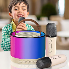 Колонка портативна з Bluetooth та 2 караоке мікрофонами RGB підсвічування Бежевий KAR201 (1 ящ. = 40 шт.)