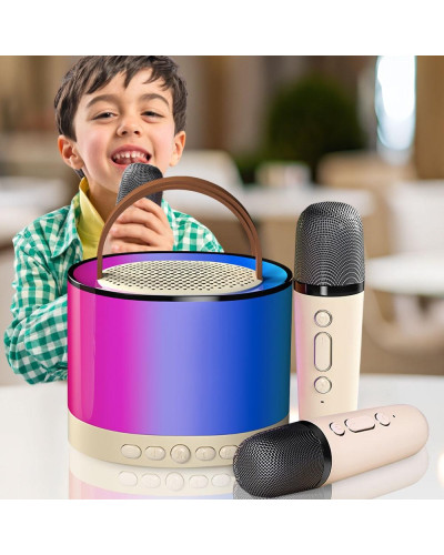Колонка портативная с Bluetooth и 2 караоке микрофонами RGB подсветка Бежевый KAR201 (1 ящ. = 40 шт.)