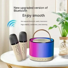 Колонка портативна з Bluetooth та 2 караоке мікрофонами RGB підсвічування Бежевий KAR201 (1 ящ. = 40 шт.)