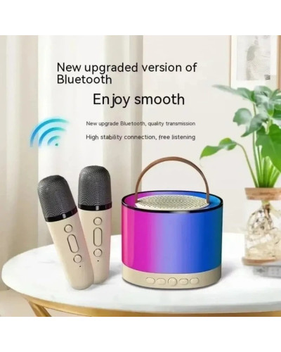 Колонка портативная с Bluetooth и 2 караоке микрофонами RGB подсветка Бежевый KAR201 (1 ящ. = 40 шт.)