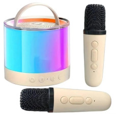 Колонка портативна з Bluetooth та 2 караоке мікрофонами RGB підсвічування Бежевий KAR201 (1 ящ. = 40 шт.)