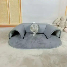 Игровой туннельный коврик 2 в 1 для кошек 70х85 см, интерактивная игрушка, серый KAR228 (1 ящ. = 40 шт.)